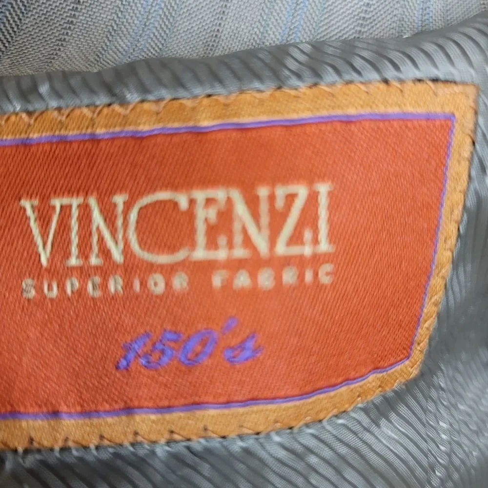 Vicenzi 3 button taupe with blue pinstripe blazer